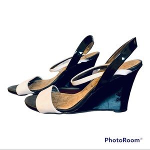 Cato Black and White Sandal Wedges Size 7